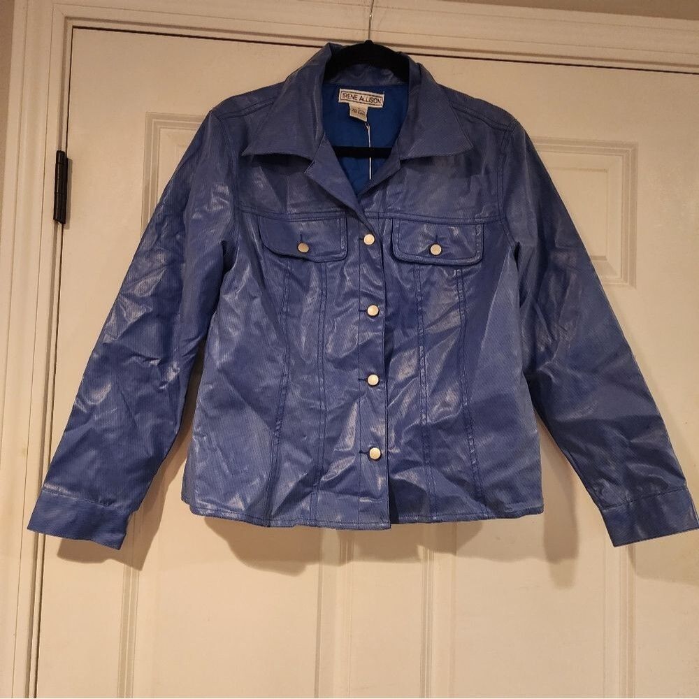 NWT Irene Allison blue faux leather cotton button up jacket